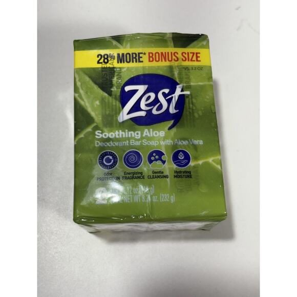 New Zest Soothing Aloe, Deodorant Bar Soap With Aloe Vera, 2x Bars 4.12oz Each - Picture 1 of 4